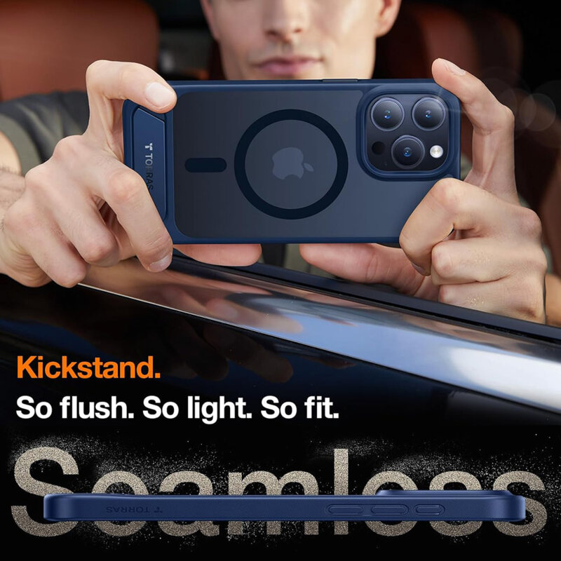 Husa iPhone 15 Pro Max Torras Pstand MagSafe, albastru