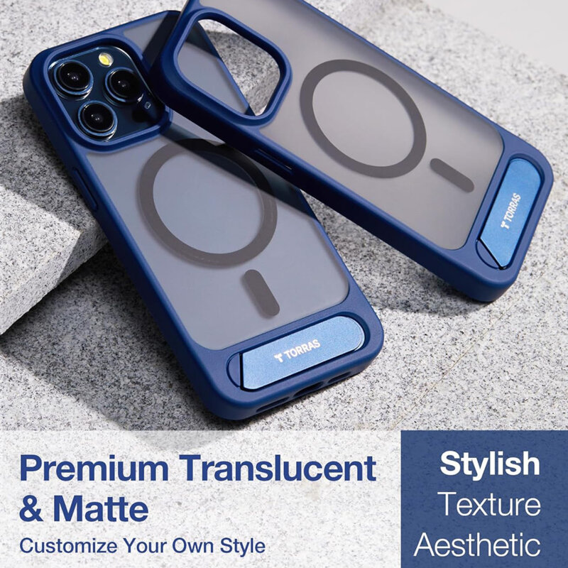 Husa iPhone 15 Pro Max Torras Pstand MagSafe, albastru