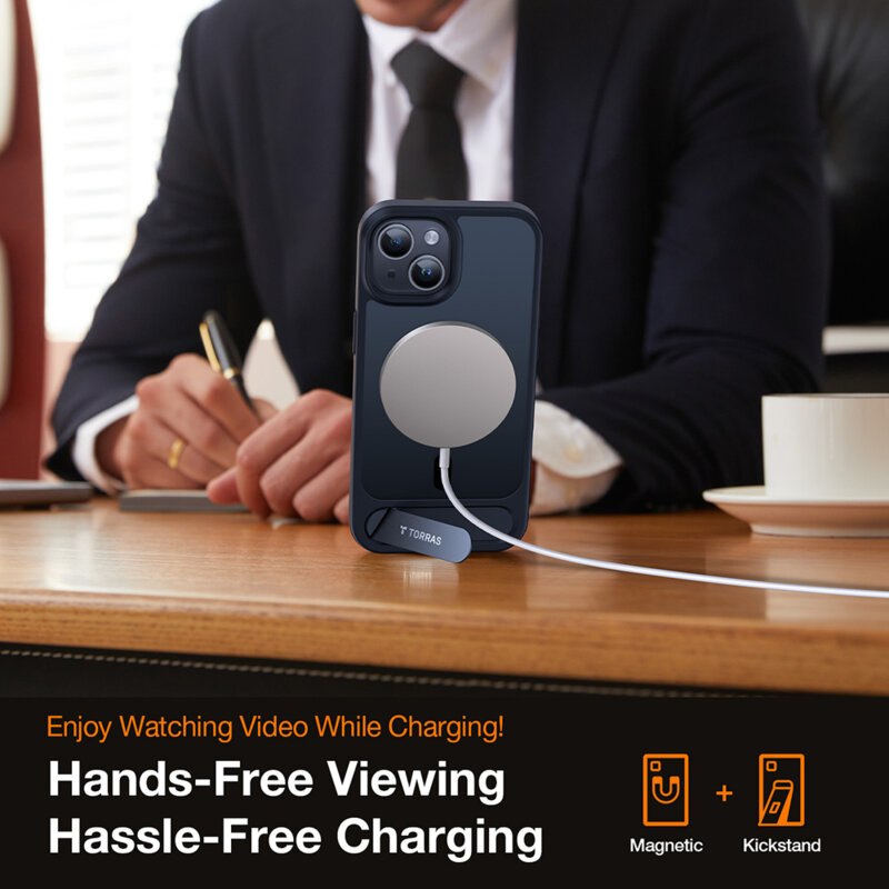 Husa iPhone 15 Plus Torras Pstand MagSafe, negru