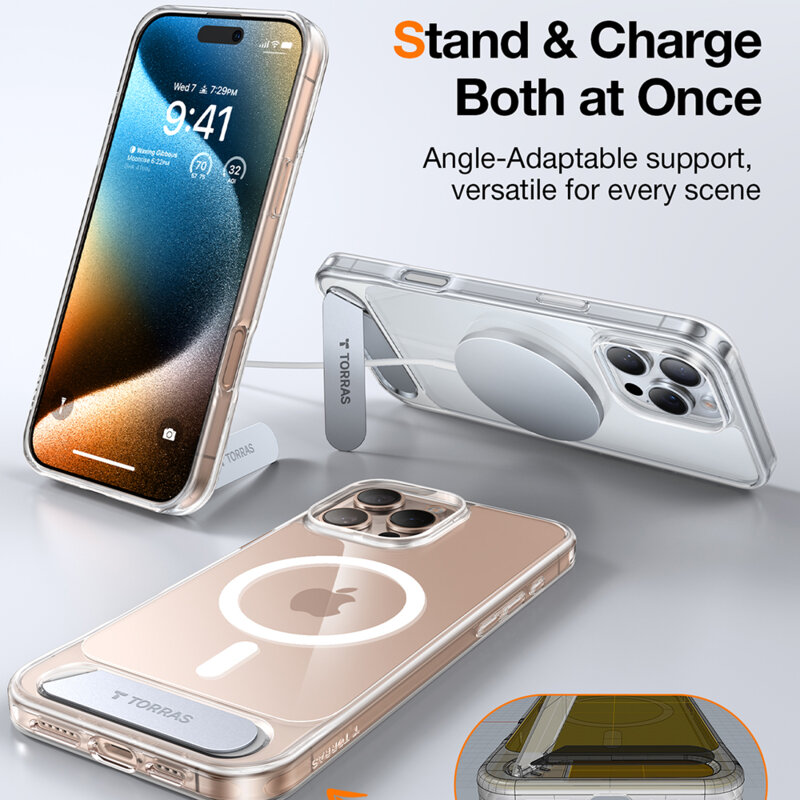 Husa iPhone 16 Pro Torras Pstand MagSafe, transparenta