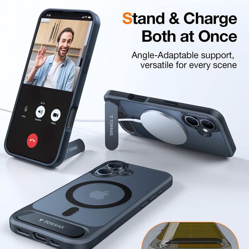 Husa iPhone 16 Torras Pstand MagSafe, negru