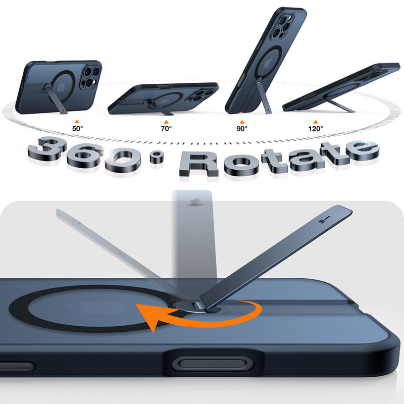 Husa iPhone 16 Pro Torras Pstand Spin MagSafe, negru