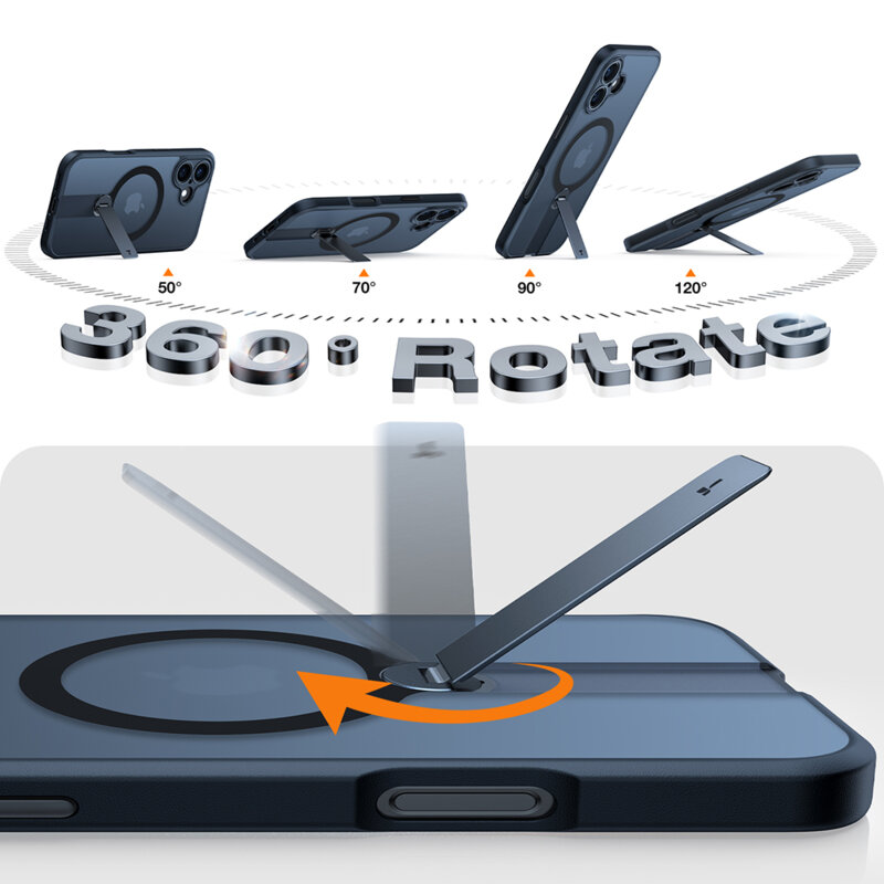 Husa iPhone 16 Torras Pstand Spin MagSafe, negru