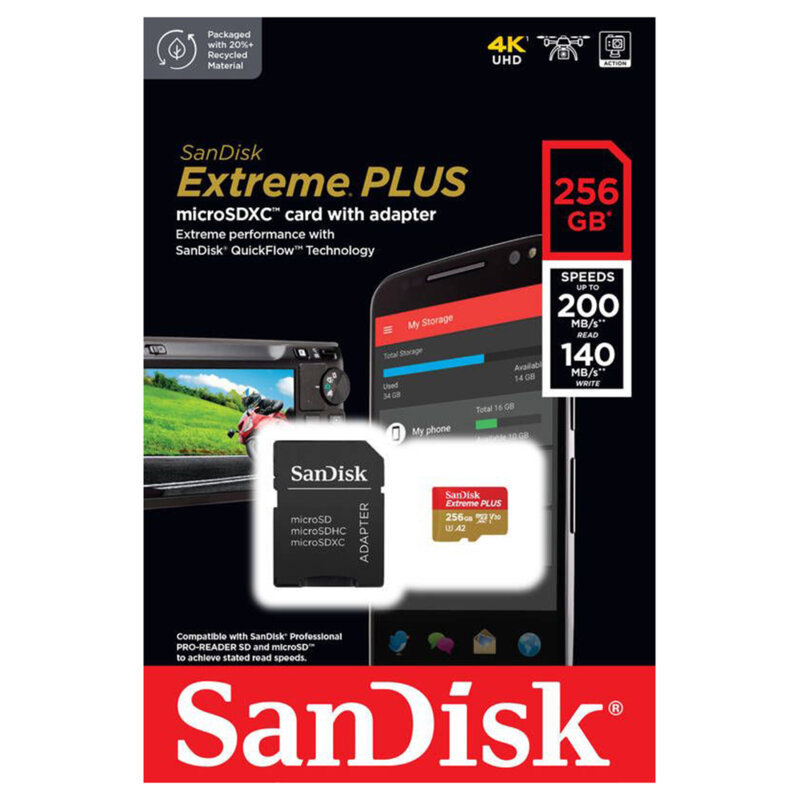 Card memorie micro SD 256GB + adaptor SanDisk, SDSQXBD-256G-GN6MA
