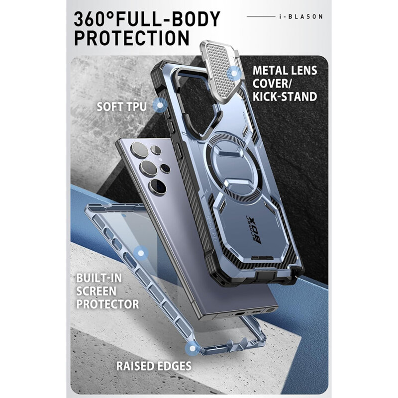 [Pachet 360°] Husa + folie Samsung Galaxy S24 Ultra I-Blason Armorbox MagSafe, albastru