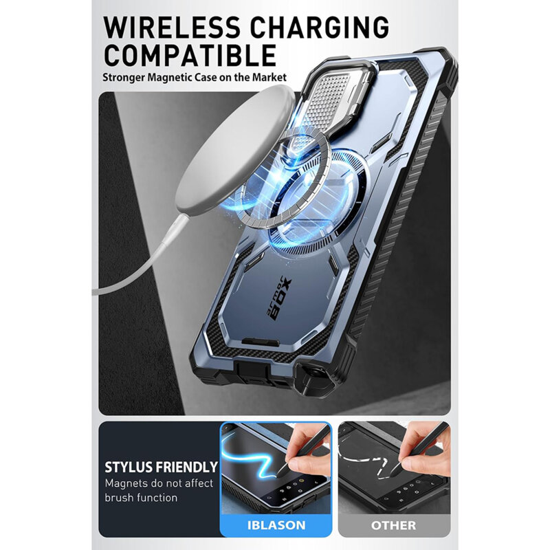 [Pachet 360°] Husa + folie Samsung Galaxy S24 Ultra I-Blason Armorbox MagSafe, albastru