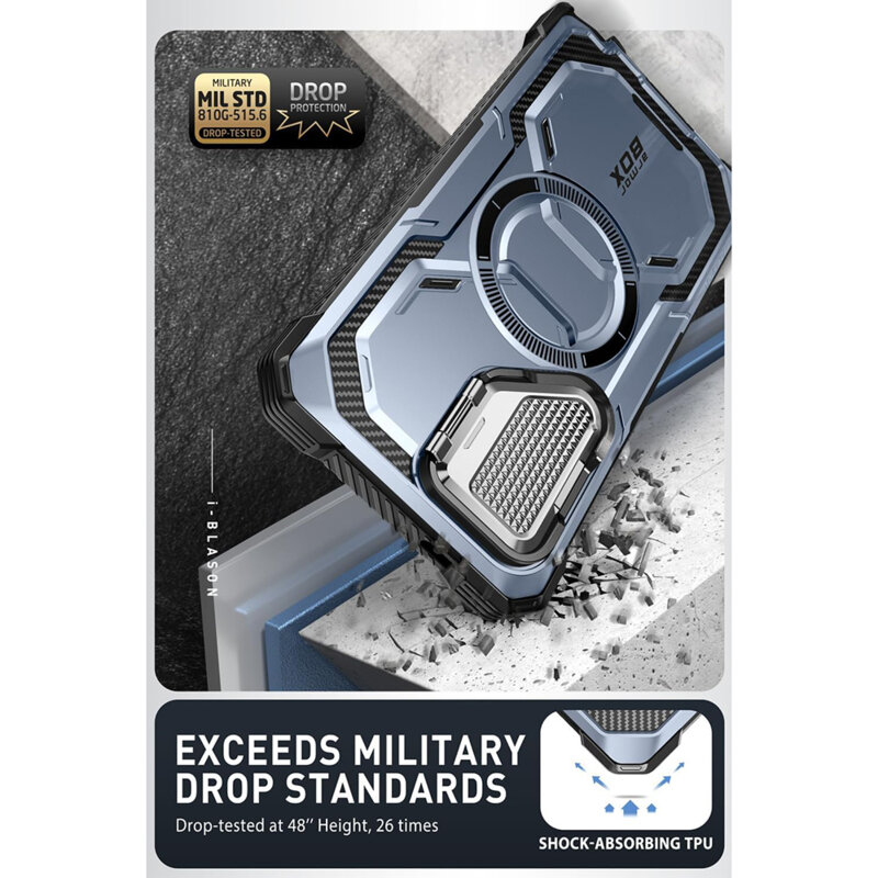 [Pachet 360°] Husa + folie Samsung Galaxy S24 Ultra I-Blason Armorbox MagSafe, albastru