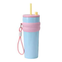 Pahar termos mare cafea cu pai Techsuit THM7, 710ml, bleu