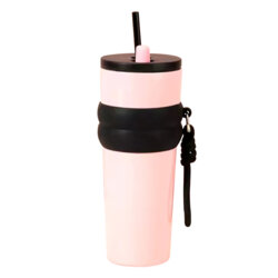 Pahar termos mare cafea cu pai Techsuit THM7, 710ml, roz