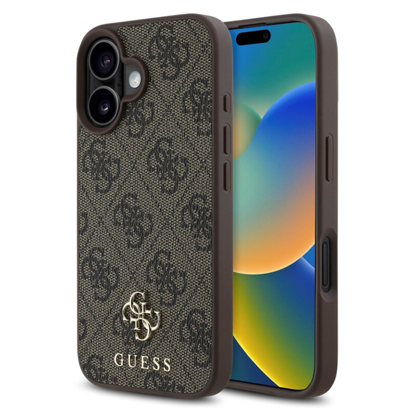 Husa originala Guess iPhone 16 Hardcase 4G Classic MagSafe, maro, GUHMP16SP4SM4MW