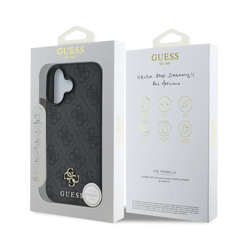 Husa originala Guess iPhone 16 Hardcase 4G Classic MagSafe, negru, GUHMP16SP4SM4MK
