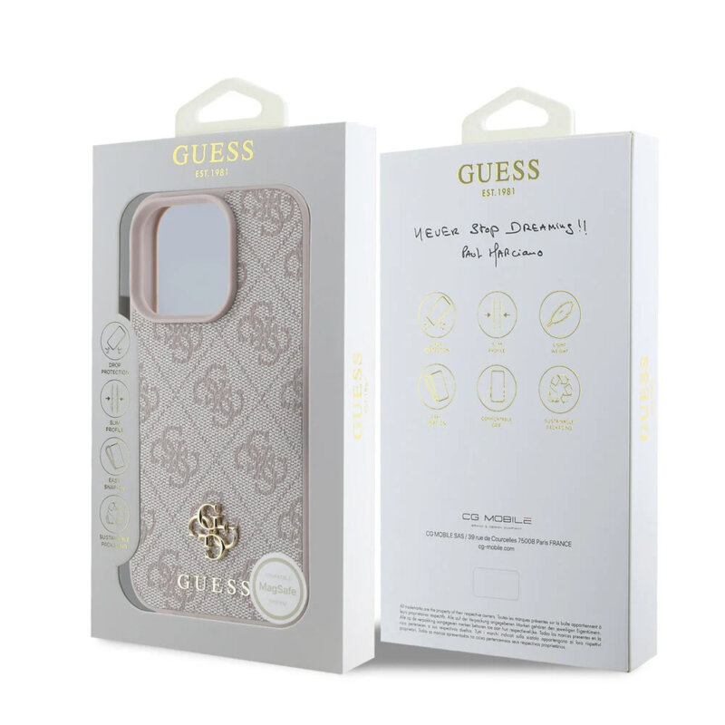 Husa originala Guess iPhone 16 Pro Hardcase 4G Classic MagSafe, roz, GUHMP16LP4SM4MP