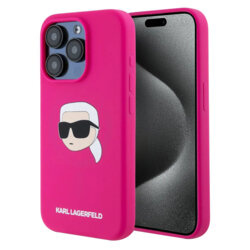 Husa Karl Lagerfeld iPhone 15 Pro Silicone MagSafe, fucsia, Karl`s Head, KLHMP15LSKHPPLF