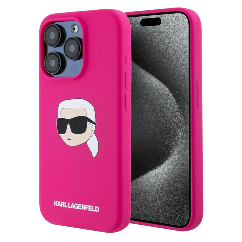 Husa Karl Lagerfeld iPhone 15 Pro Silicone MagSafe, fucsia, Karl`s Head, KLHMP15LSKHPPLF