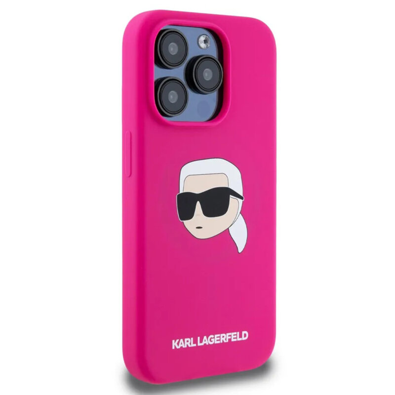 Husa Karl Lagerfeld iPhone 15 Pro Silicone MagSafe, fucsia, Karl`s Head, KLHMP15LSKHPPLF