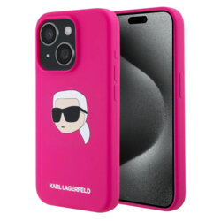 Husa Karl Lagerfeld iPhone 15 Silicone MagSafe, fucsia, Karl`s Head, KLHMP15SSKHPPLF