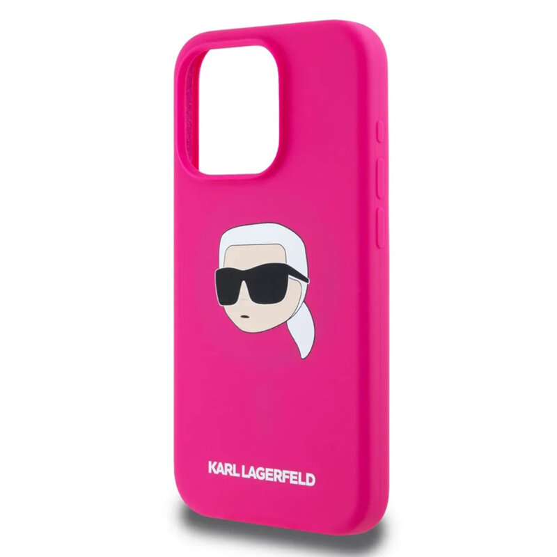 Husa Karl Lagerfeld iPhone 15 Silicone MagSafe, fucsia, Karl`s Head, KLHMP15SSKHPPLF