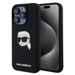Husa Karl Lagerfeld iPhone 15 Pro Max Silicone MagSafe, Karl`s Head, KLHMP15XSKHPPLK