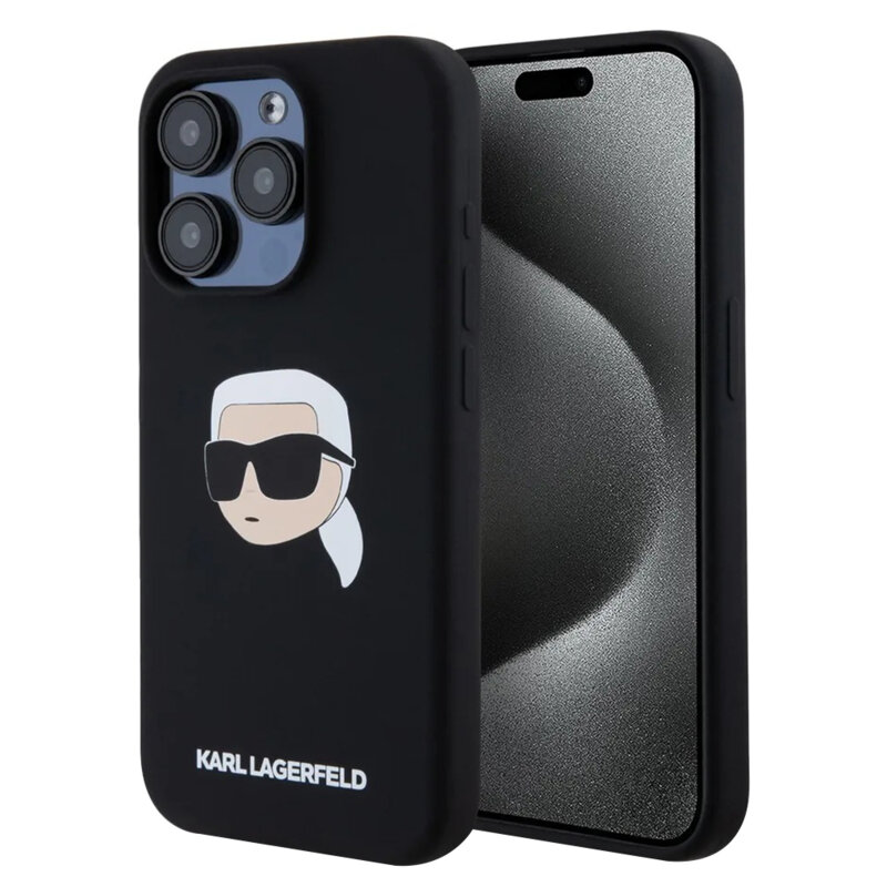 Husa Karl Lagerfeld iPhone 15 Pro Max Silicone MagSafe, Karl`s Head, KLHMP15XSKHPPLK