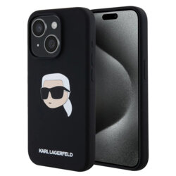Husa Karl Lagerfeld iPhone 15 Silicone MagSafe, negru, Karl`s Head, KLHMP15SSKHPPLK