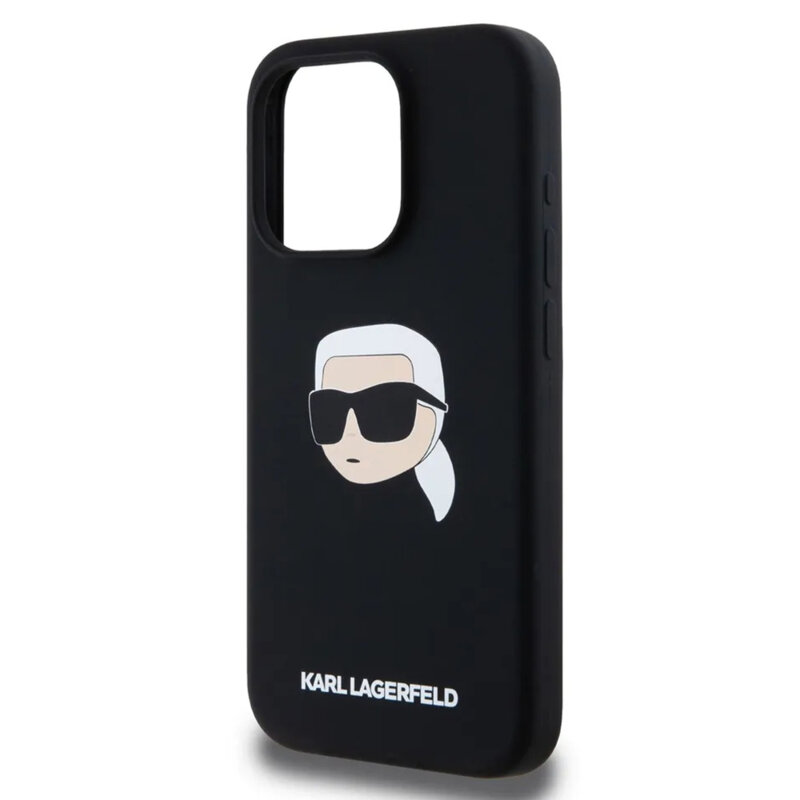 Husa Karl Lagerfeld iPhone 15 Silicone MagSafe, negru, Karl`s Head, KLHMP15SSKHPPLK