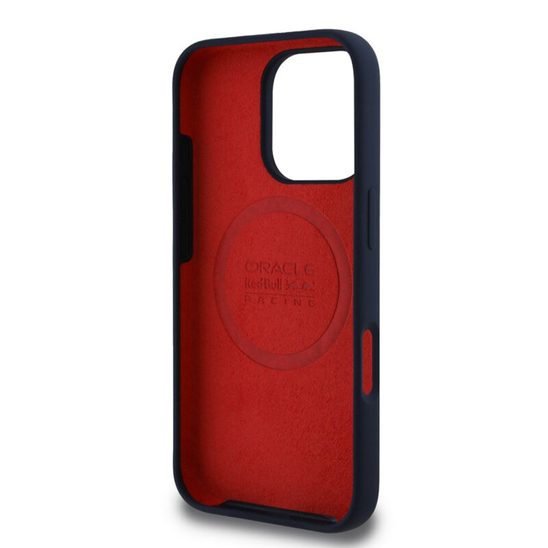Husa iPhone 16 Pro Max Red Bull Racing Silicone Horizontal Centered Logo MagSafe, albastru inchis, RBHMP16X24SIHSRV