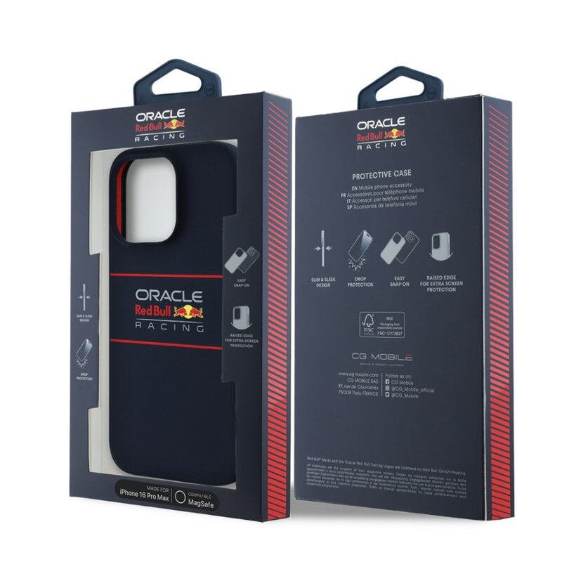 Husa iPhone 16 Pro Max Red Bull Racing Silicone Horizontal Centered Logo MagSafe, albastru inchis, RBHMP16X24SIHSRV