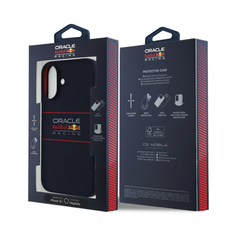 Husa iPhone 16 Plus Red Bull Racing Silicone Horizontal Centered Logo MagSafe, albastru inchis, RBHMP16M24SIHSRV