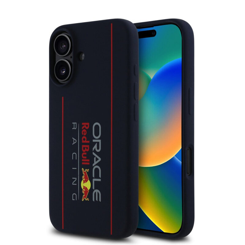 Husa iPhone 16 Red Bull Racing Silicone Oversize Vertical Logo MagSafe, bleumarin, RBHMP16S24SIOLRV