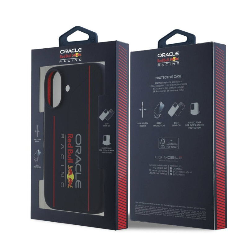 Husa iPhone 16 Red Bull Racing Silicone Oversize Vertical Logo MagSafe, bleumarin, RBHMP16S24SIOLRV