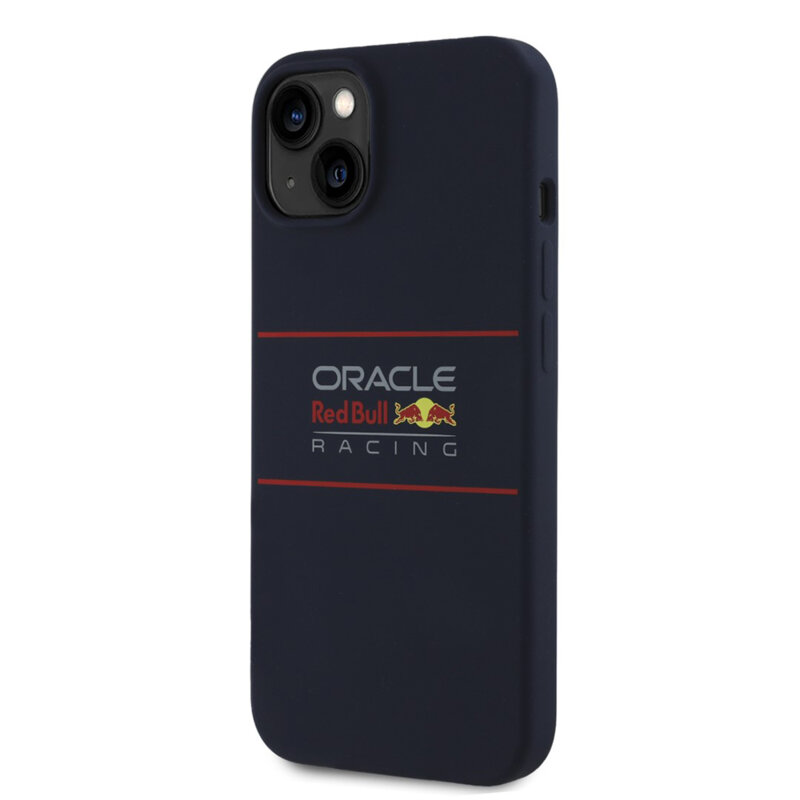 Husa iPhone 15 Red Bull Racing Silicone Horizontal Centered Logo MagSafe, albastru inchis, RBHMP15S24SIHSRV