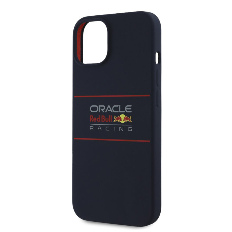 Husa iPhone 15 Red Bull Racing Silicone Horizontal Centered Logo MagSafe, albastru inchis, RBHMP15S24SIHSRV