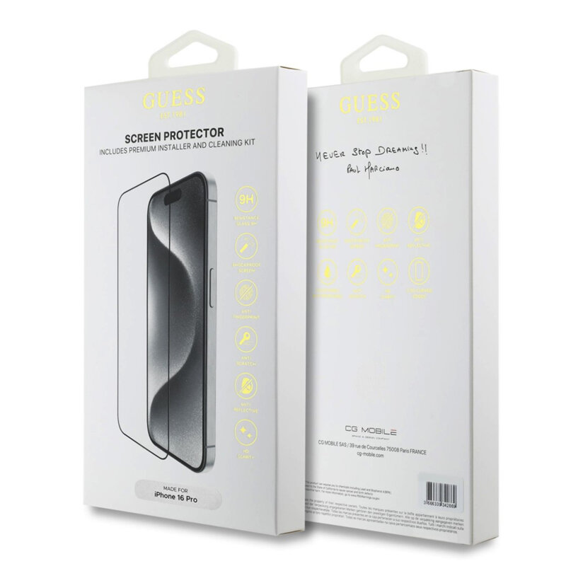 Folie iPhone 16 Pro Max Guess Classic 2.5D Outline, negru, GUTGP16XBOKGCIT