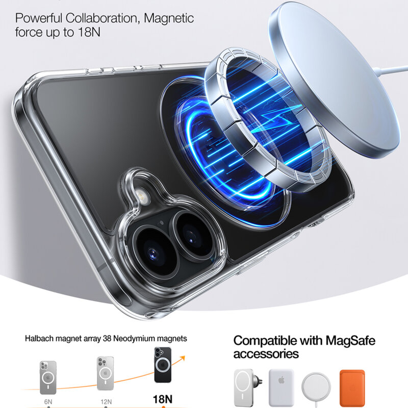 Husa iPhone 16 Torras Ostand Pro MagSafe Series, transparenta