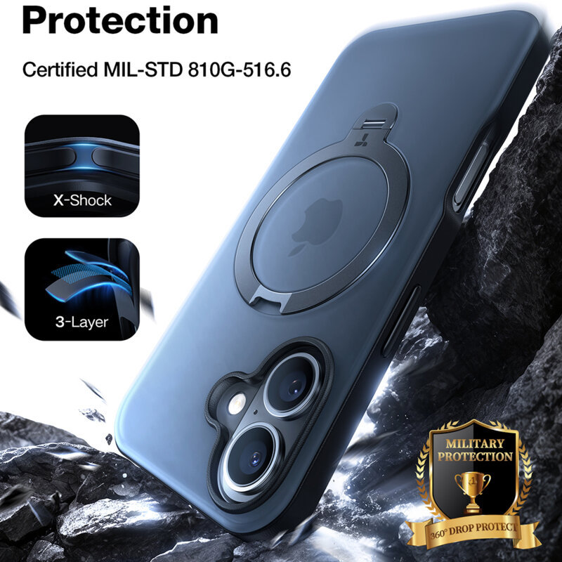 Husa iPhone 16 Torras Ostand Spin Series, negru