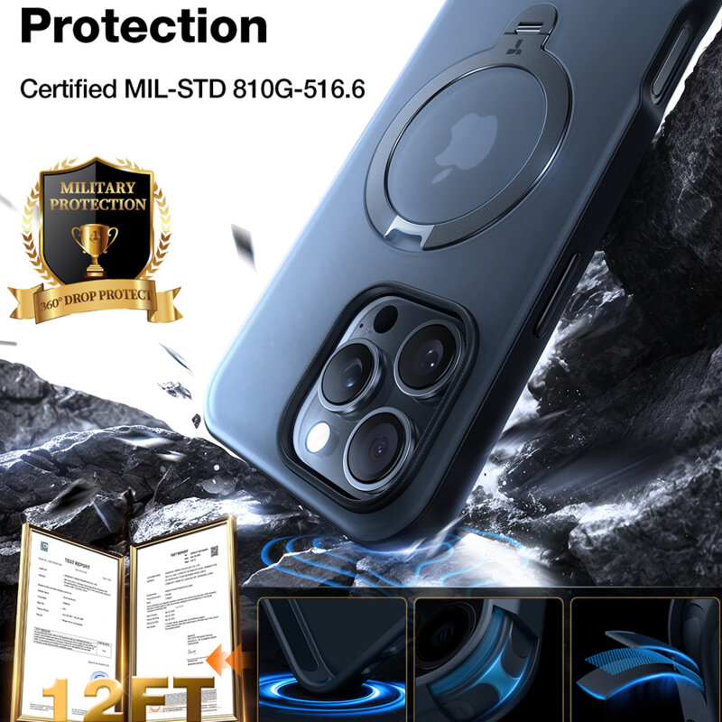Husa iPhone 16 Pro Max Torras Ostand Spin Series, transparenta