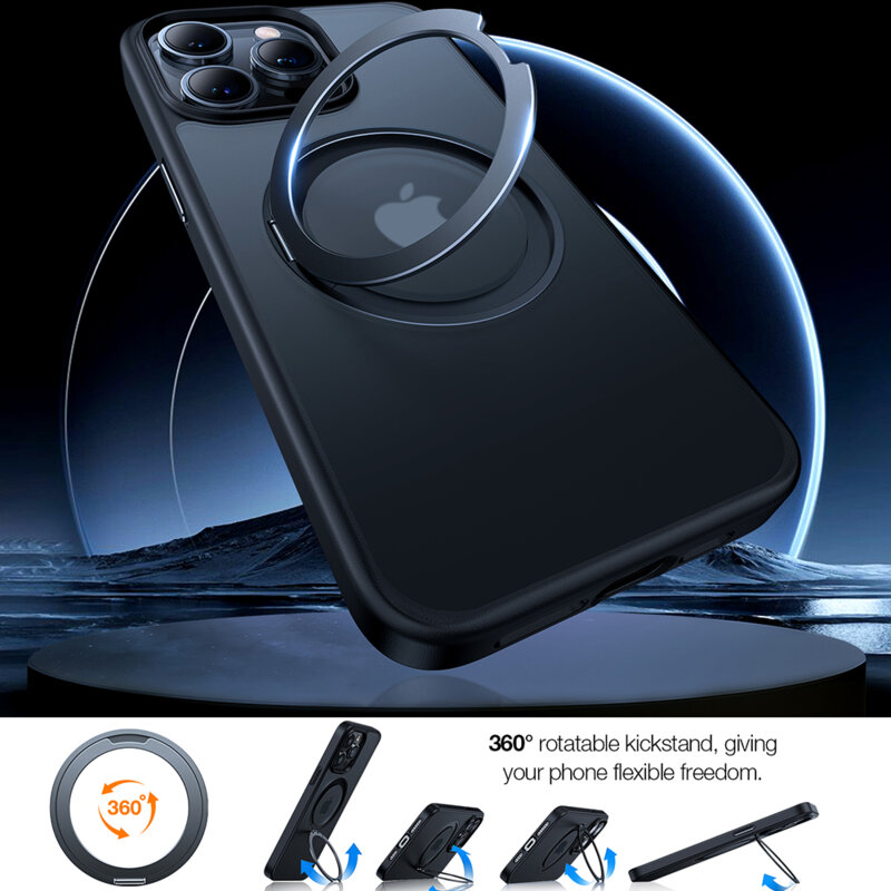 Husa iPhone 15 Pro Max Torras Ostand Pro MagSafe Series, negru