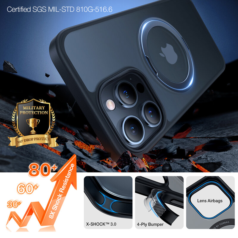 Husa iPhone 15 Pro Max Torras Ostand Pro MagSafe Series, negru