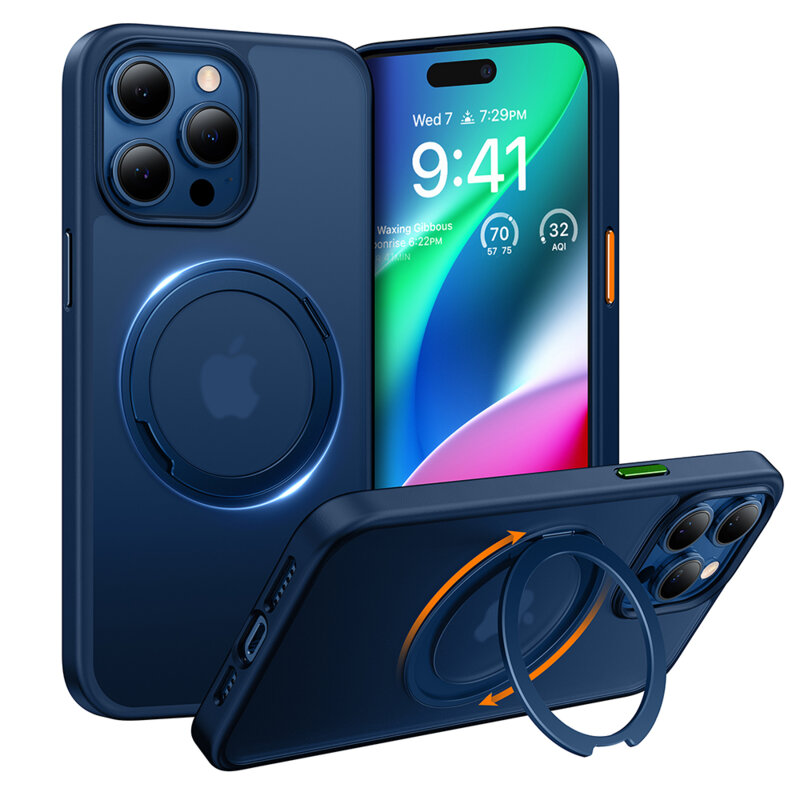 Husa iPhone 15 Pro Torras Ostand Pro Series, albastru