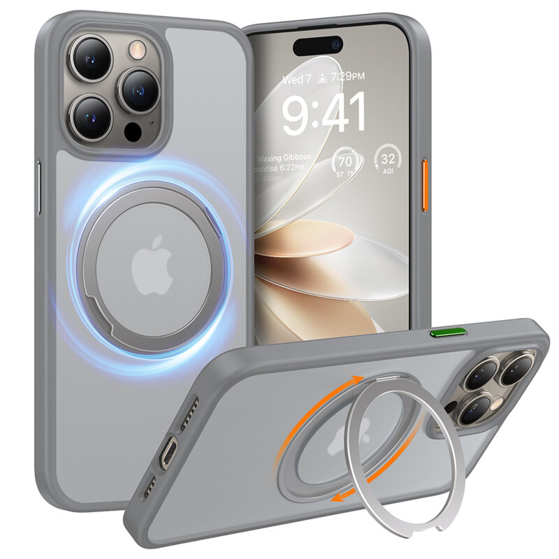 Husa iPhone 15 Pro Torras Ostand Pro Series, gri