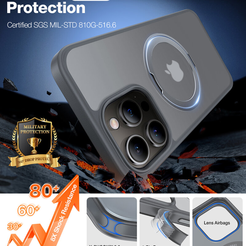 Husa iPhone 15 Pro Torras Ostand Pro MagSafe Series, gri