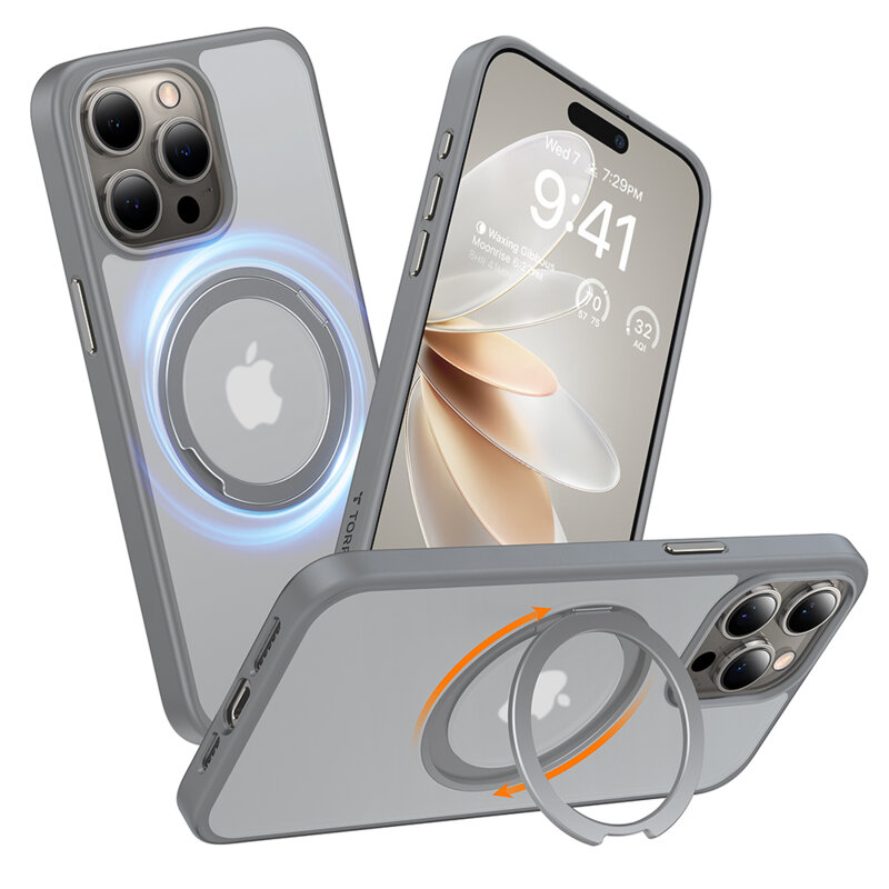 Husa iPhone 15 Pro Max Torras Ostand Pro MagSafe Series, gri