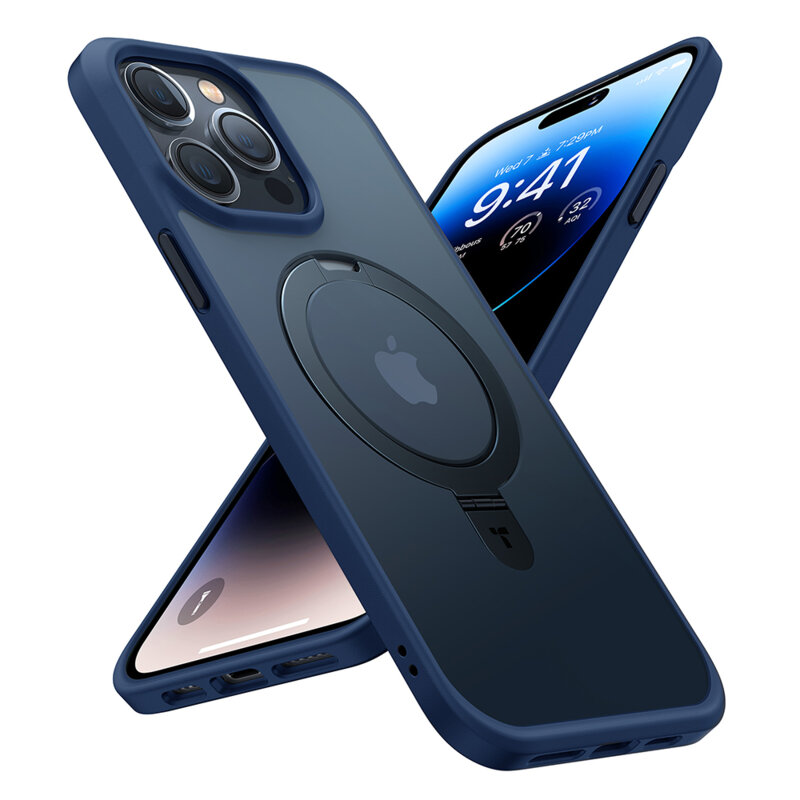 Husa iPhone 15 Pro Max Torras Ostand MagSafe Series, albastru
