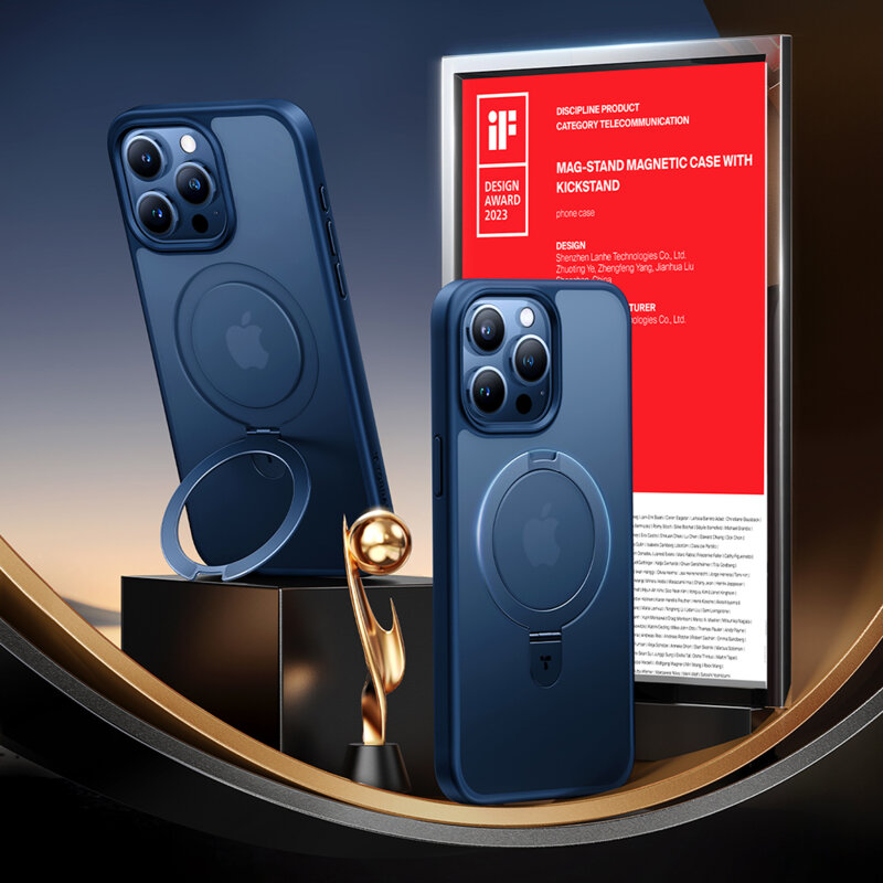 Husa iPhone 15 Pro Max Torras Ostand MagSafe Series, albastru
