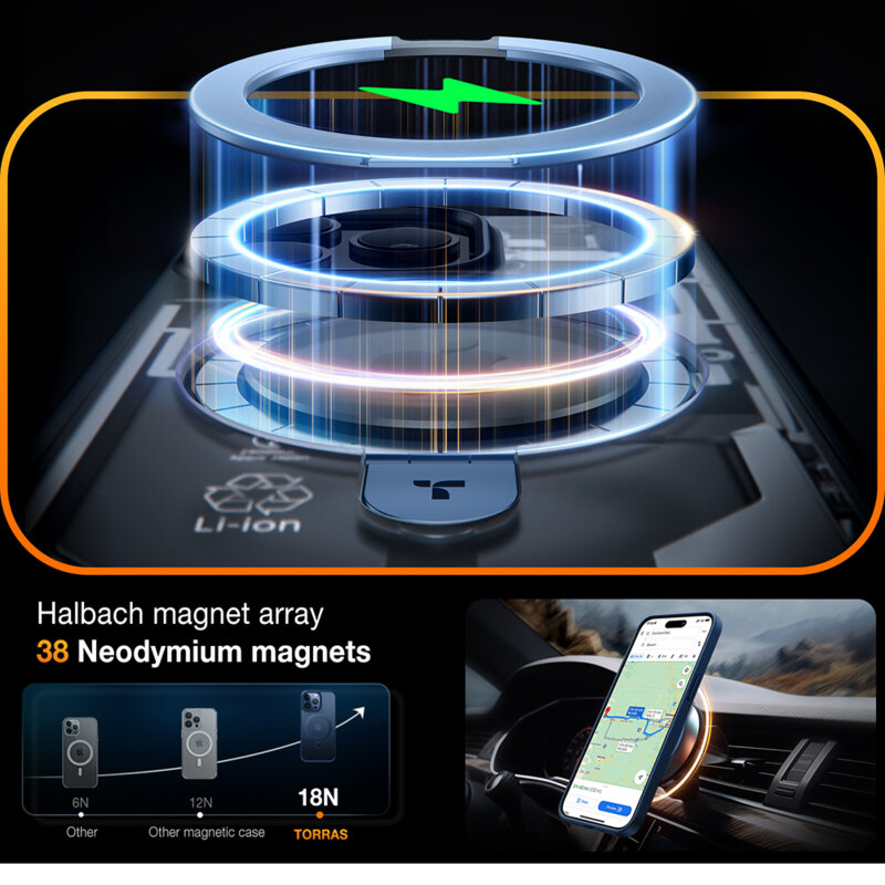 Husa iPhone 15 Pro Max Torras Ostand MagSafe Series, albastru