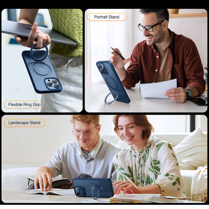 Husa iPhone 15 Pro Max Torras Ostand MagSafe Series, albastru