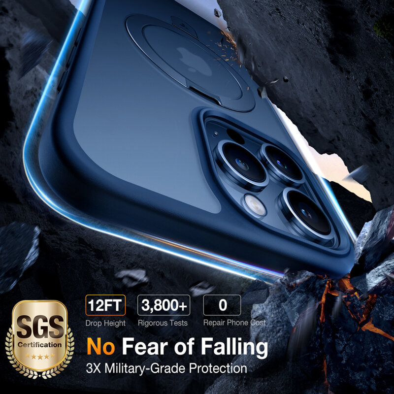 Husa iPhone 15 Pro Max Torras Ostand MagSafe Series, albastru