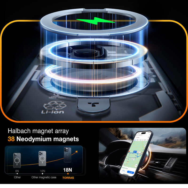 Husa iPhone 15 Pro Max Torras Ostand MagSafe Series, negru