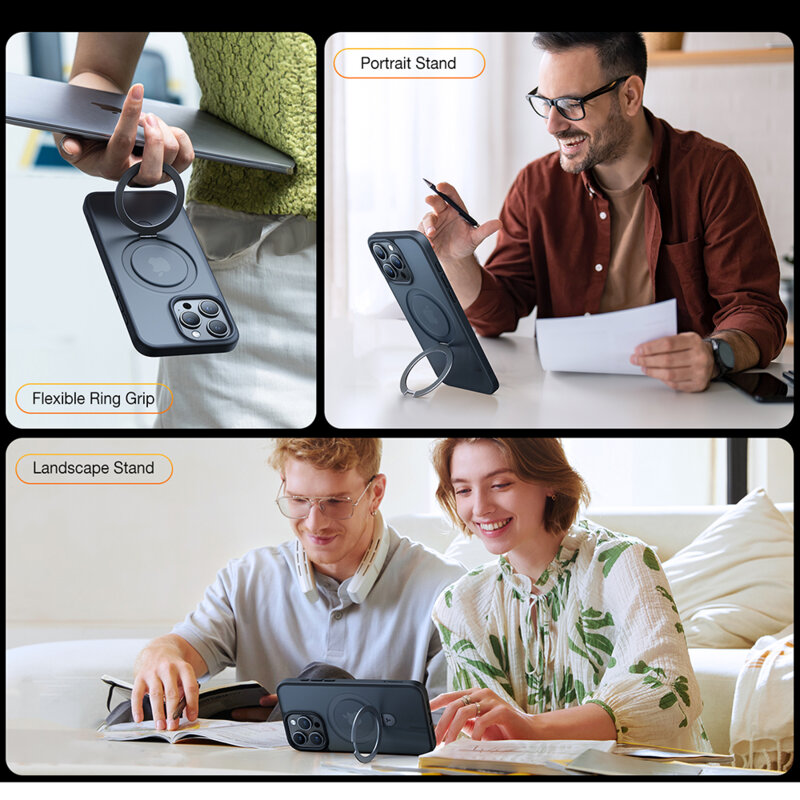 Husa iPhone 15 Pro Max Torras Ostand MagSafe Series, negru