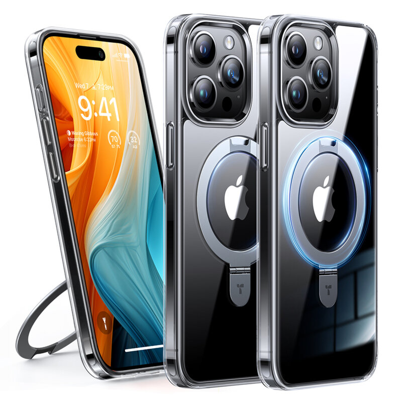 Husa iPhone 15 Pro Torras Ostand Series, transparenta